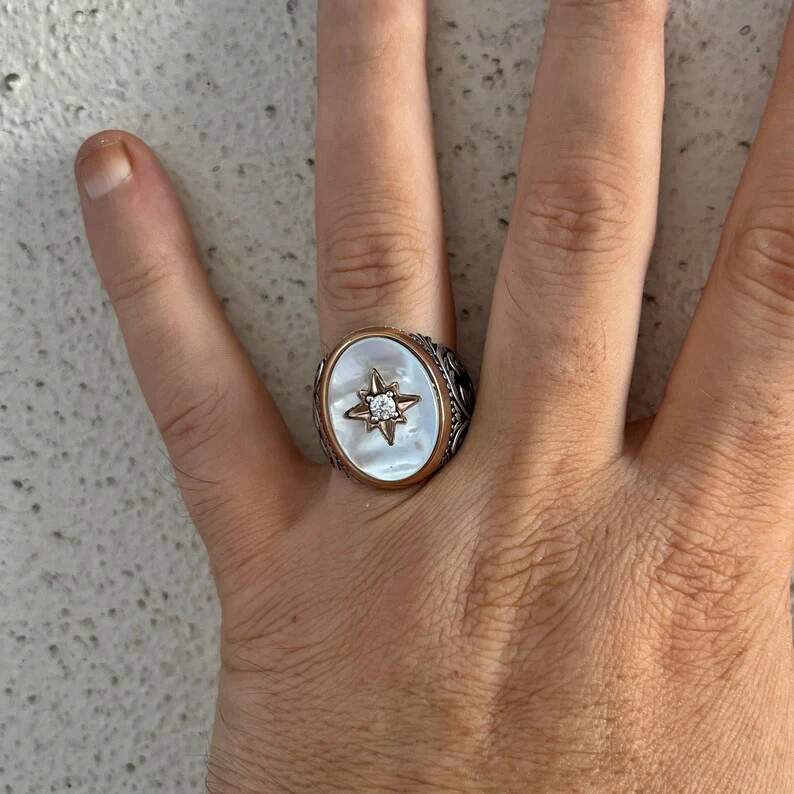 RARE PRINCE by CARAT SUTRA | Unique Turkish Style Ring with Natural Pearl | 925 Sterling Silver Oxidized Ring | Men's Jewelry | With Certificate of Authenticity and 925 Hallmark - Image 3