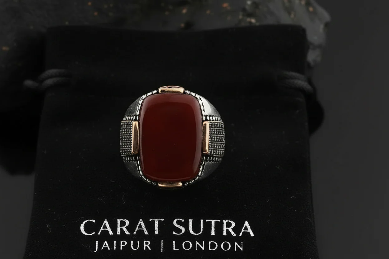 RARE PRINCE by CARAT SUTRA | Unique Turkish Style Ring with Natural Red Agate | 925 Sterling Silver Oxidized Ring | Men's Jewelry | With Certificate of Authenticity and 925 Hallmark - Image 2