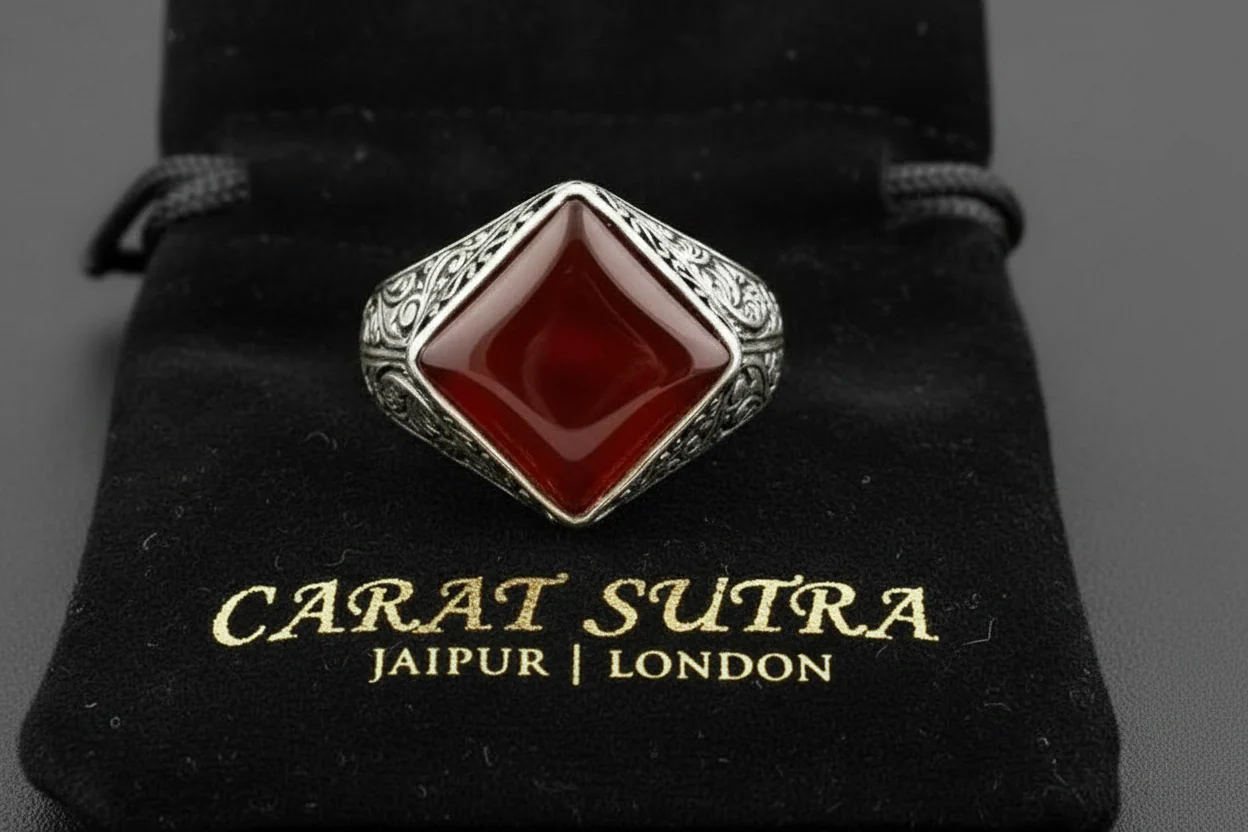 RARE PRINCE by CARAT SUTRA | Unique Turkish Style Ring with Natural Red Agate  | 925 Sterling Silver Oxidized Ring | Men's Jewelry | With Certificate of Authenticity and 925 Hallmark - Image 3