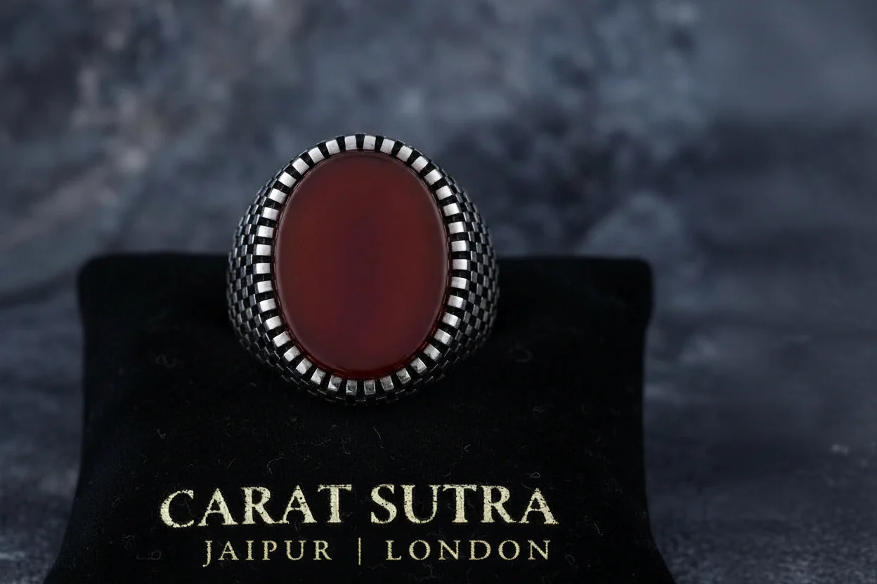 RARE PRINCE by CARAT SUTRA | Unique Turkish Style Ring with Natural Red Agate  | 925 Sterling Silver Oxidized Ring | Men's Jewelry | With Certificate of Authenticity and 925 Hallmark - Image 2