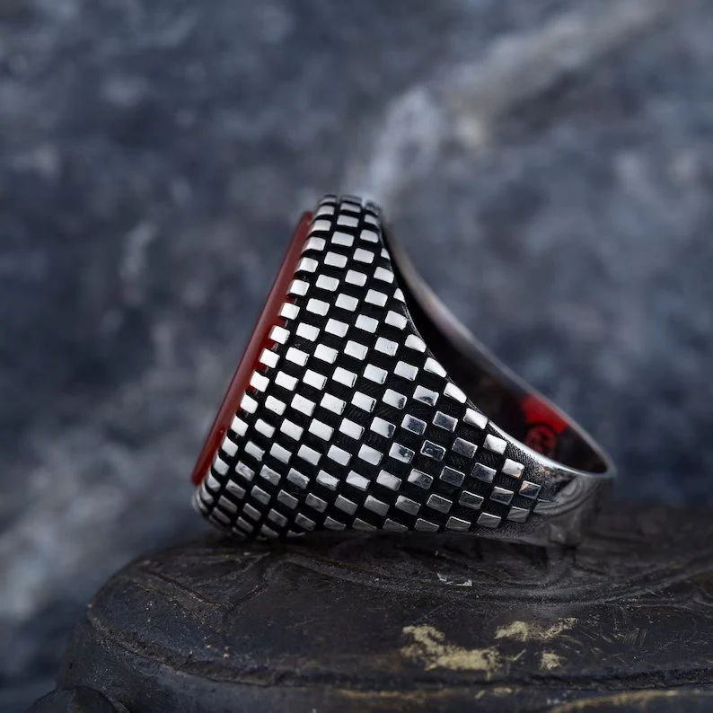 RARE PRINCE by CARAT SUTRA | Unique Turkish Style Ring with Natural Red Agate  | 925 Sterling Silver Oxidized Ring | Men's Jewelry | With Certificate of Authenticity and 925 Hallmark - Image 4