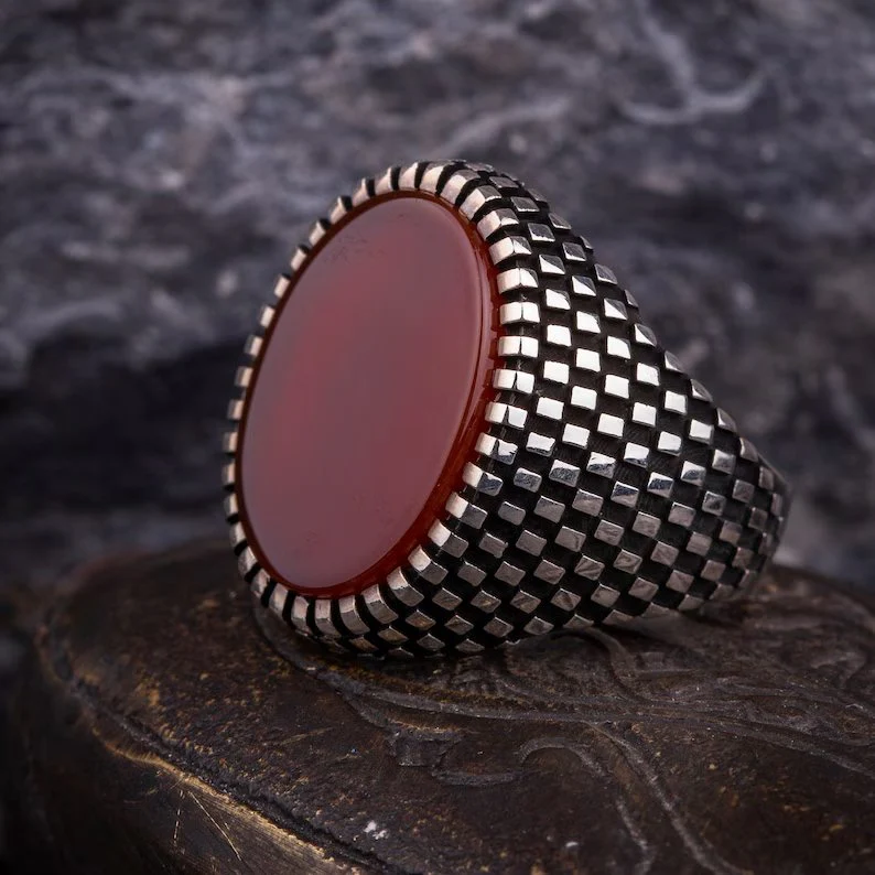 RARE PRINCE by CARAT SUTRA | Unique Turkish Style Ring with Natural Red Agate  | 925 Sterling Silver Oxidized Ring | Men's Jewelry | With Certificate of Authenticity and 925 Hallmark - Image 5