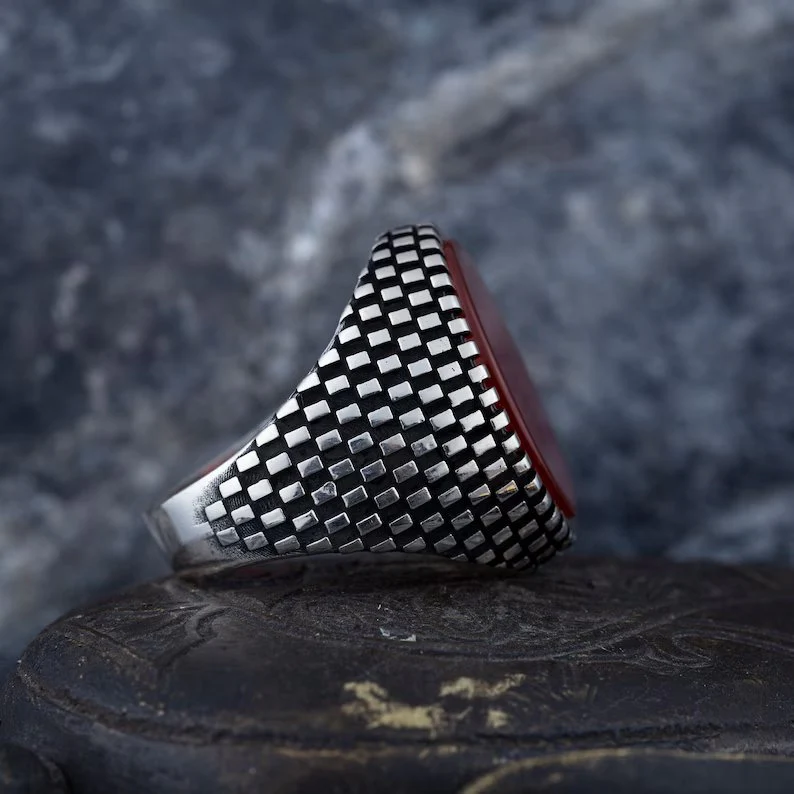 RARE PRINCE by CARAT SUTRA | Unique Turkish Style Ring with Natural Red Agate  | 925 Sterling Silver Oxidized Ring | Men's Jewelry | With Certificate of Authenticity and 925 Hallmark - Image 6