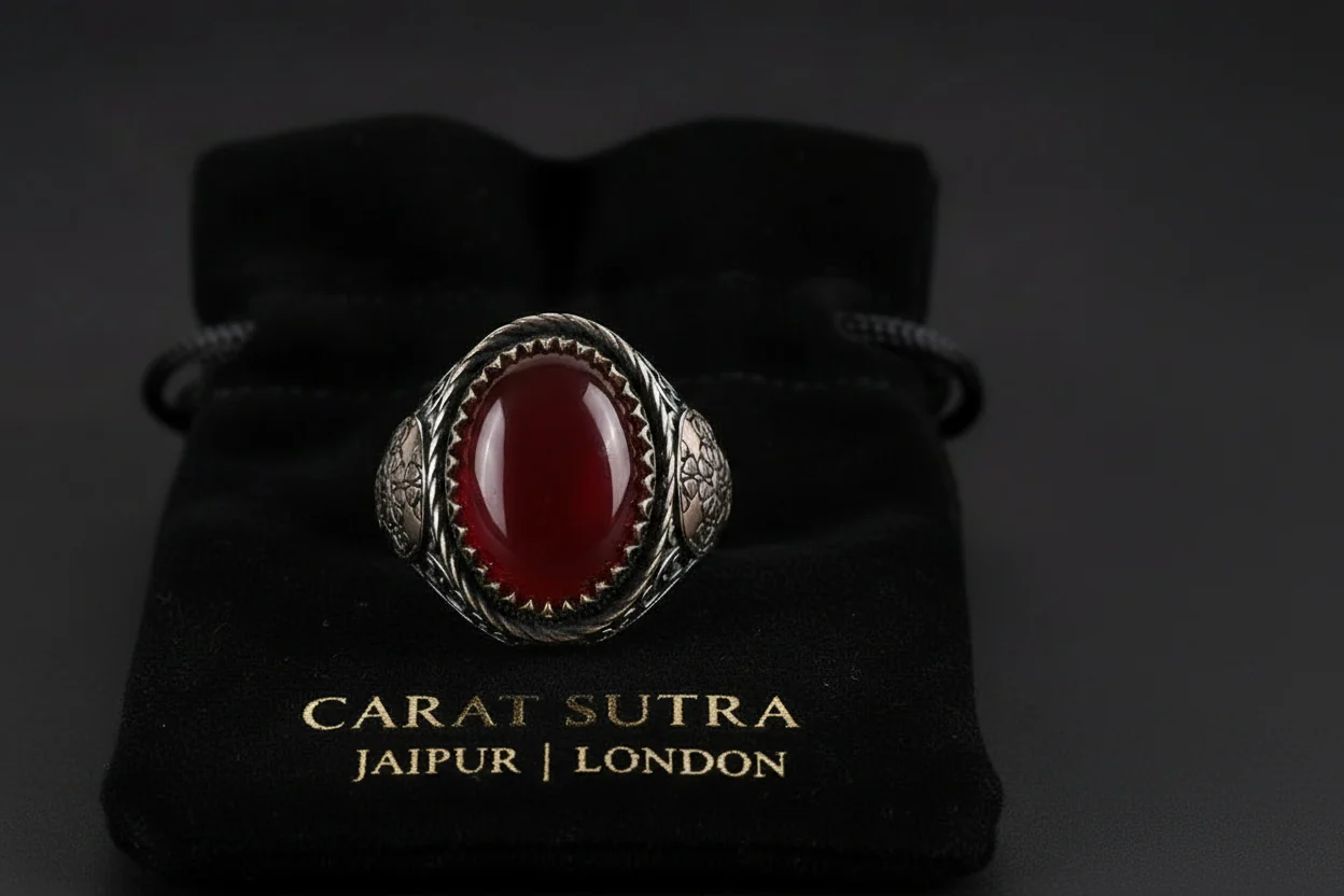 RARE PRINCE by CARAT SUTRA | Unique Turkish Style Ring with Natural Red Agate  | 925 Sterling Silver Oxidized Ring | Men's Jewelry | With Certificate of Authenticity and 925 Hallmark - Image 3
