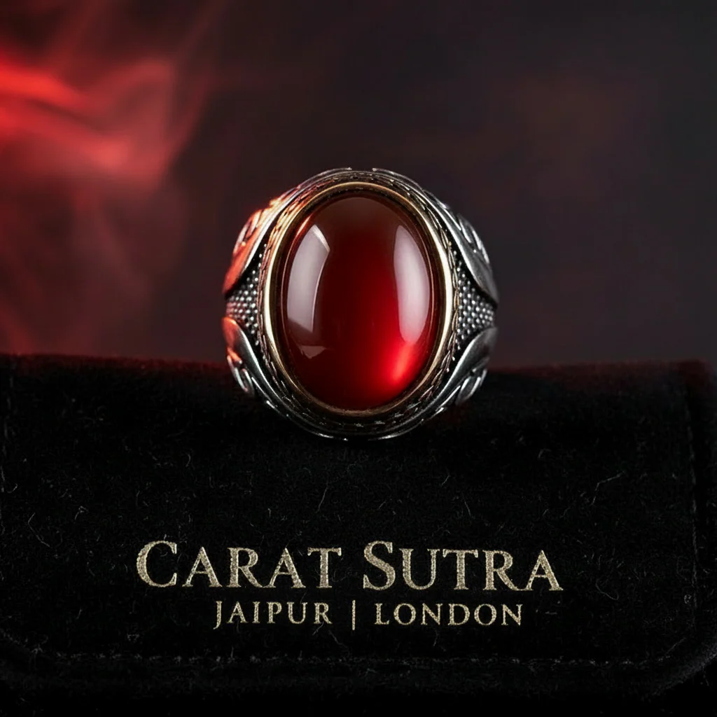 RARE PRINCE by CARAT SUTRA | Unique Turkish Style Ring with Natural Red Agate | 925 Sterling Silver Oxidized Ring | Men's Jewelry | With Certificate of Authenticity and 925 Hallmark - Image 2