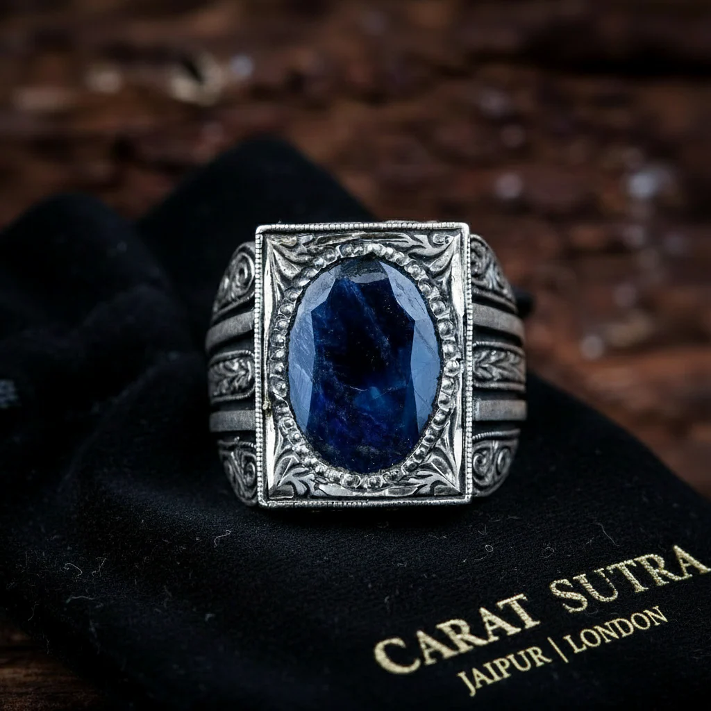 RARE PRINCE by CARAT SUTRA | Unique Turkish Style Ring with S Blue Sapphire, Oxidized Sterling Silver 925 Ring | Jewellery for Men| With Certificate of Authenticity and 925 Hallmark - Image 3