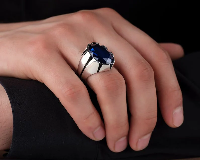 RARE PRINCE by CARAT SUTRA | Unique Turkish Style Ring with S Blue Sapphire, Oxidized Sterling Silver 925 Ring | Jewellery for Men| With Certificate of Authenticity and 925 Hallmark - Image 3