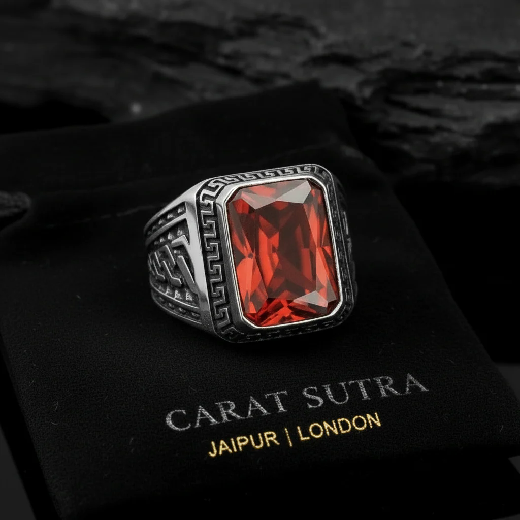 RARE PRINCE by CARAT SUTRA | Unique Versace Designed Turkish Style Ring with Natural Gomed , 925 Sterling Silver Oxidized Ring | Men's Jewelry | With Certificate of Authenticity and 925 Hallmark - Image 2