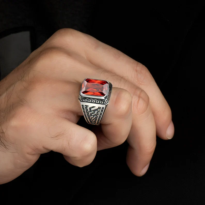 RARE PRINCE by CARAT SUTRA | Unique Versace Designed Turkish Style Ring with Natural Gomed , 925 Sterling Silver Oxidized Ring | Men's Jewelry | With Certificate of Authenticity and 925 Hallmark - Image 3