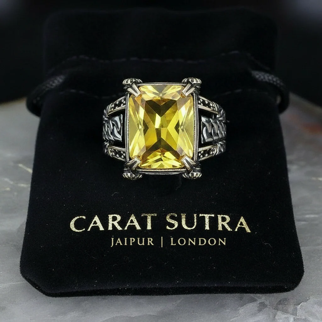 Versace Designed Turkish Style Ring with 12 ct Natural Yellow Citrine ,925 Sterling Silver Oxidized Ring | With Certificate of Authenticity and 925 Hallmark - Image 2