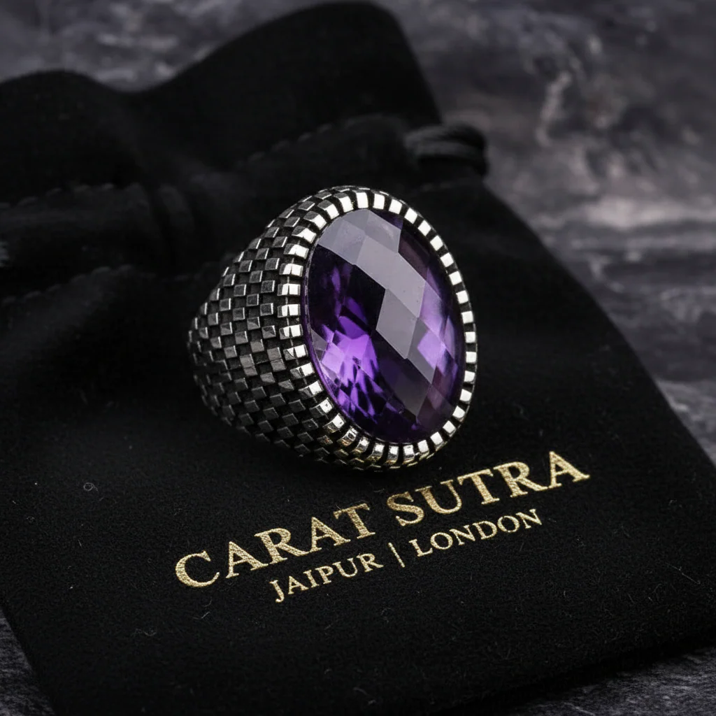 RARE PRINCE by CARAT SUTRA | Unique Designed Turkish Style Ring with Purple Amethyst , 925 Sterling Silver Oxidized Ring | Men's Jewelry | With Certificate of Authenticity and 925 Hallmark - Image 2
