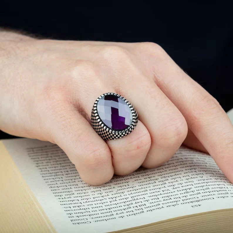 RARE PRINCE by CARAT SUTRA | Unique Designed Turkish Style Ring with Purple Amethyst , 925 Sterling Silver Oxidized Ring | Men's Jewelry | With Certificate of Authenticity and 925 Hallmark - Image 3
