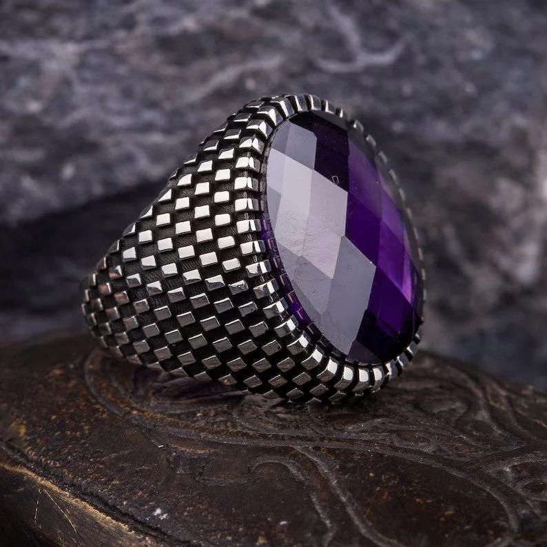 RARE PRINCE by CARAT SUTRA | Unique Designed Turkish Style Ring with Purple Amethyst , 925 Sterling Silver Oxidized Ring | Men's Jewelry | With Certificate of Authenticity and 925 Hallmark - Image 4
