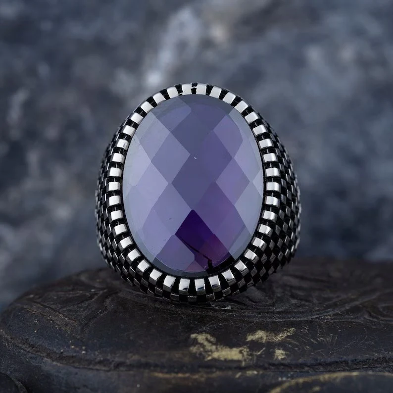 RARE PRINCE by CARAT SUTRA | Unique Designed Turkish Style Ring with Purple Amethyst , 925 Sterling Silver Oxidized Ring | Men's Jewelry | With Certificate of Authenticity and 925 Hallmark - Image 5
