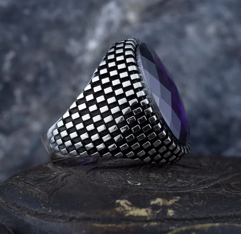 RARE PRINCE by CARAT SUTRA | Unique Designed Turkish Style Ring with Purple Amethyst , 925 Sterling Silver Oxidized Ring | Men's Jewelry | With Certificate of Authenticity and 925 Hallmark - Image 6