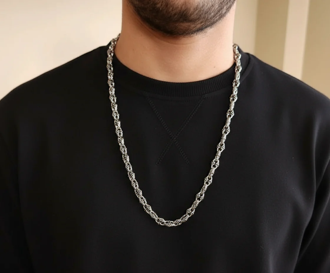 RARE PRINCE by CARAT SUTRA | Unique Vintage Artistry Ancient Oxidized Chain | 925 Sterling Silver Chain | Men's Jewelry | With Certificate of Authenticity and 925 Hallmark - Image 2
