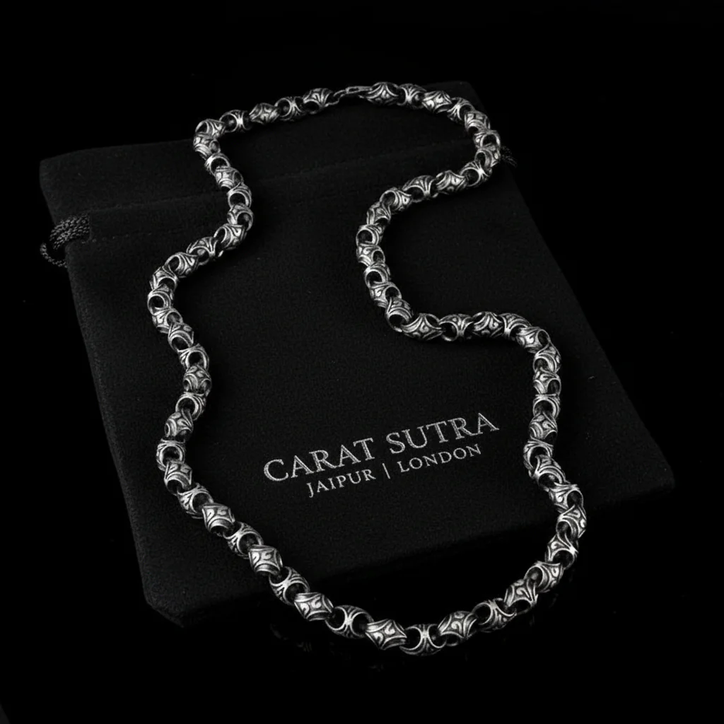 RARE PRINCE by CARAT SUTRA | Unique Vintage Artistry Ancient Oxidized Chain | 925 Sterling Silver Chain | Men's Jewelry | With Certificate of Authenticity and 925 Hallmark - Image 3