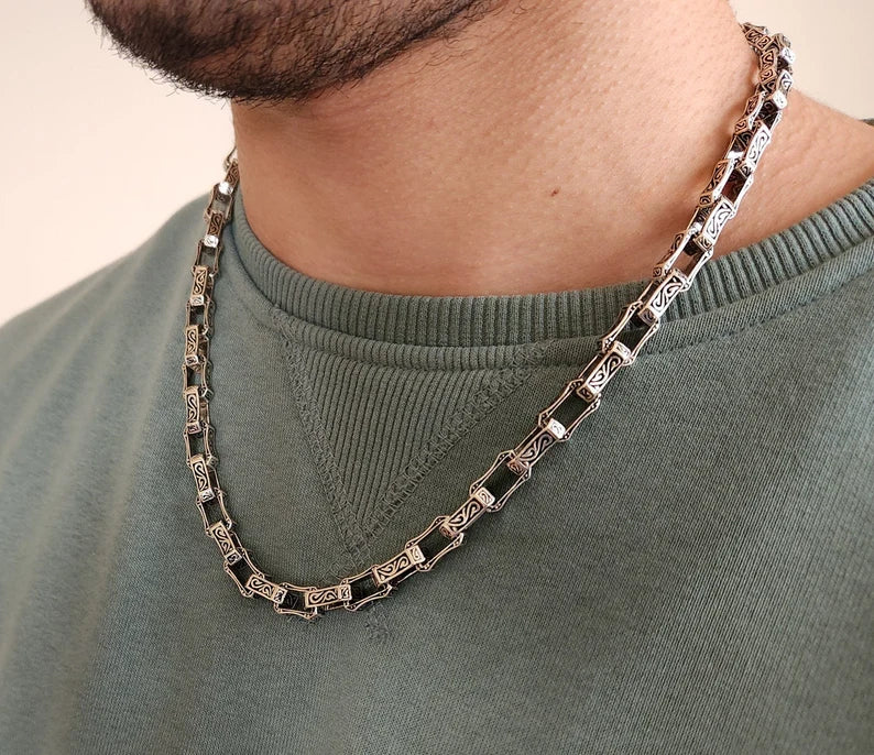 RARE PRINCE by CARAT SUTRA | Unique Vintage Artistry Ancient Oxidized Chain | 925 Sterling Silver Chain | Men's Jewelry | With Certificate of Authenticity and 925 Hallmark - Image 2