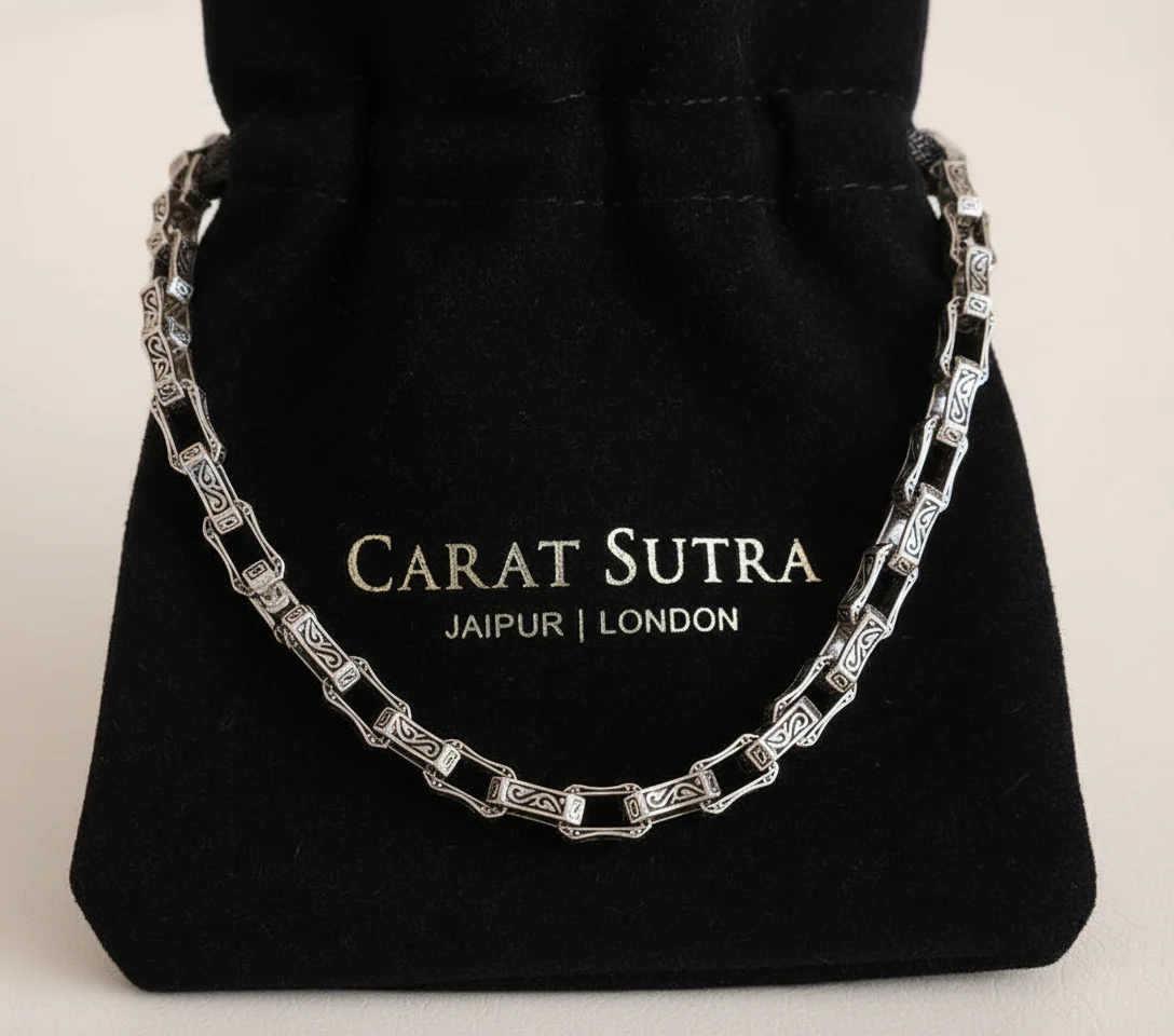RARE PRINCE by CARAT SUTRA | Unique Vintage Artistry Ancient Oxidized Chain | 925 Sterling Silver Chain | Men's Jewelry | With Certificate of Authenticity and 925 Hallmark - Image 3