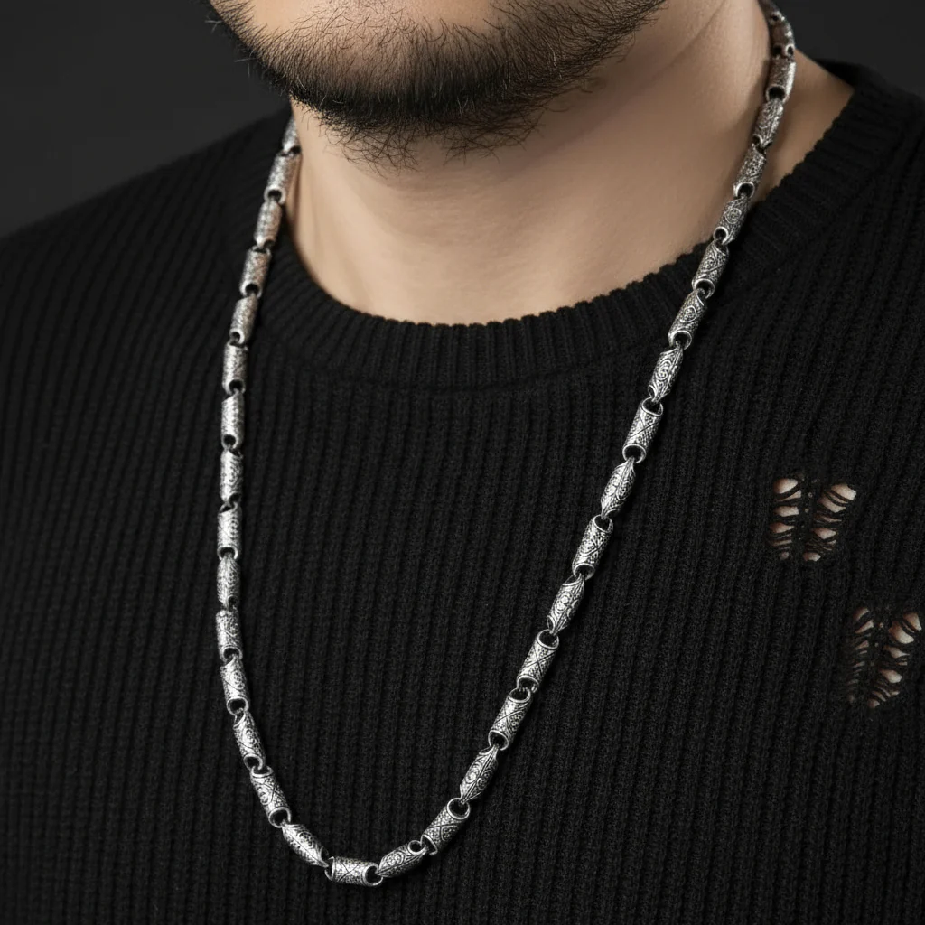 RARE PRINCE by CARAT SUTRA | Unique Vintage Artistry Cylendrical Oxidized Chain | 925 Sterling Silver Chain | Men's Jewelry | With Certificate of Authenticity and 925 Hallmark