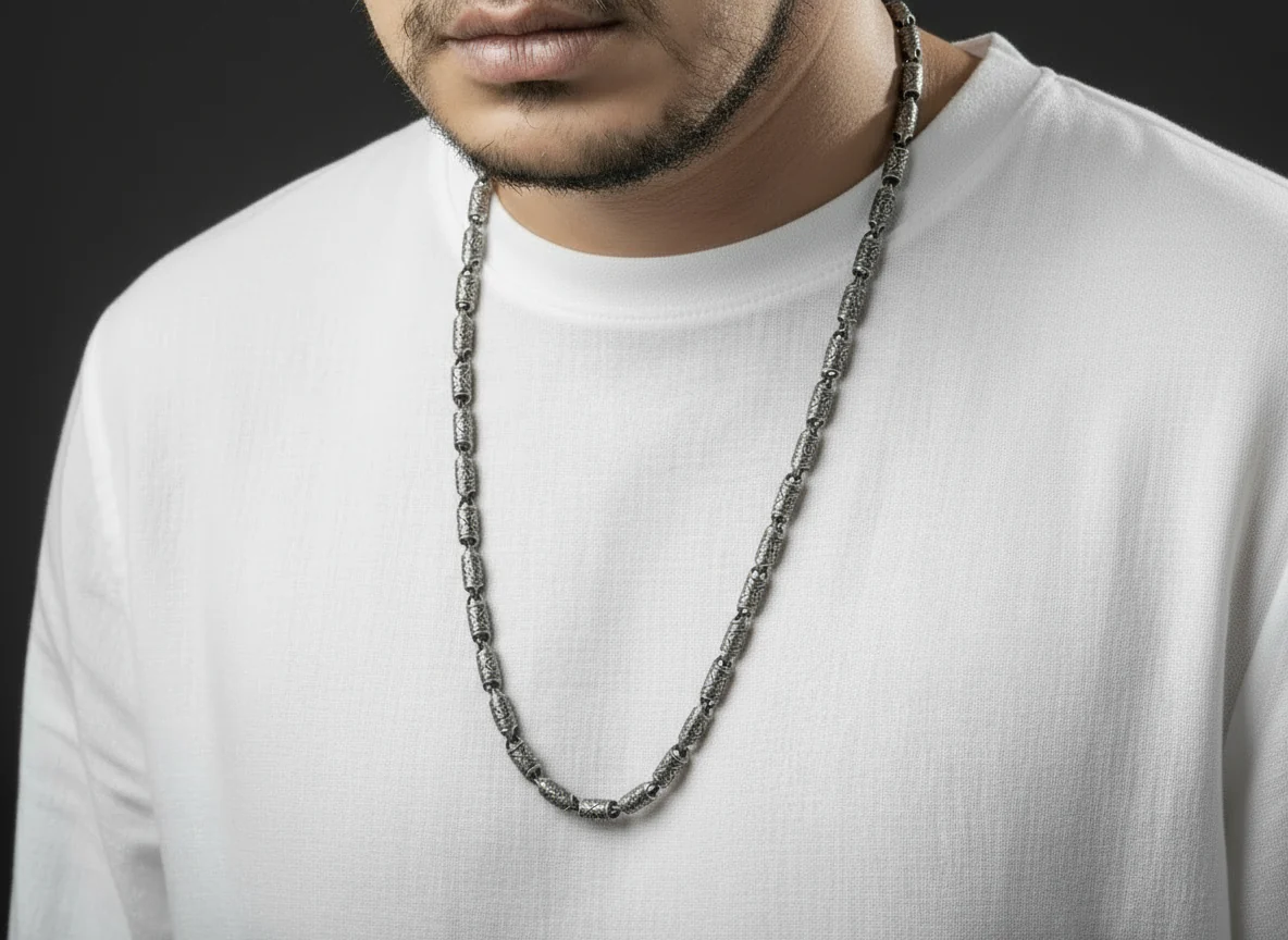 RARE PRINCE by CARAT SUTRA | Unique Vintage Artistry Cylendrical Oxidized Chain | 925 Sterling Silver Chain | Men's Jewelry | With Certificate of Authenticity and 925 Hallmark - Image 2