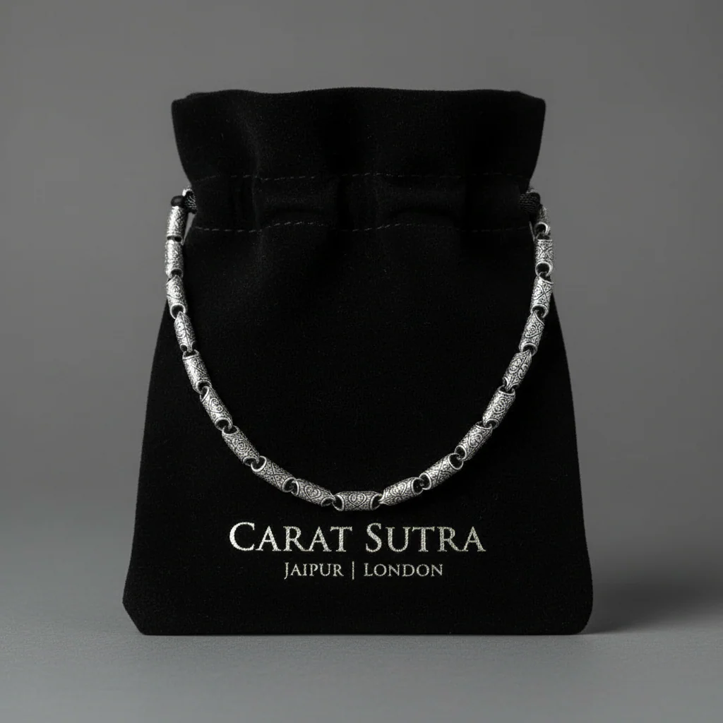 RARE PRINCE by CARAT SUTRA | Unique Vintage Artistry Cylendrical Oxidized Chain | 925 Sterling Silver Chain | Men's Jewelry | With Certificate of Authenticity and 925 Hallmark - Image 3