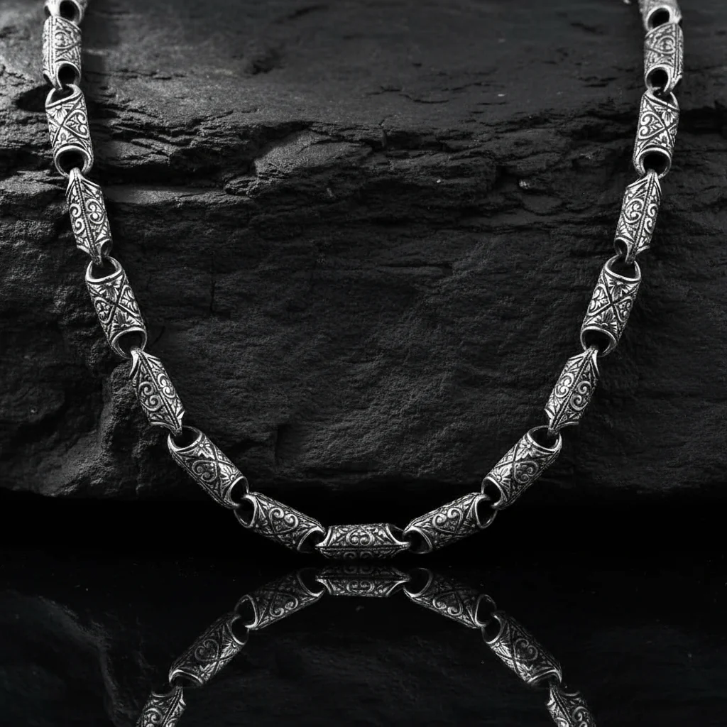 RARE PRINCE by CARAT SUTRA | Unique Vintage Artistry Cylendrical Oxidized Chain | 925 Sterling Silver Chain | Men's Jewelry | With Certificate of Authenticity and 925 Hallmark - Image 4