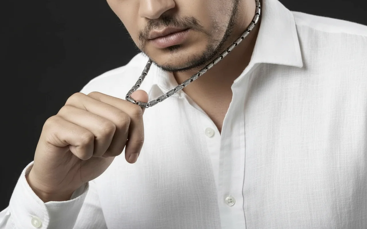 RARE PRINCE by CARAT SUTRA | Unique Vintage Artistry Cylendrical Oxidized Chain | 925 Sterling Silver Chain | Men's Jewelry | With Certificate of Authenticity and 925 Hallmark - Image 5
