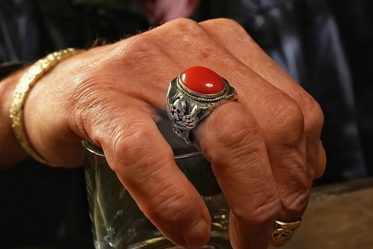 Skull designed Ring with Oval shaped 10ct Natural Red Coral (Moonga) | 925 Sterling Silver Oxidized Ring | With Certificate of Authenticity and 925 Hallmark - Image 2