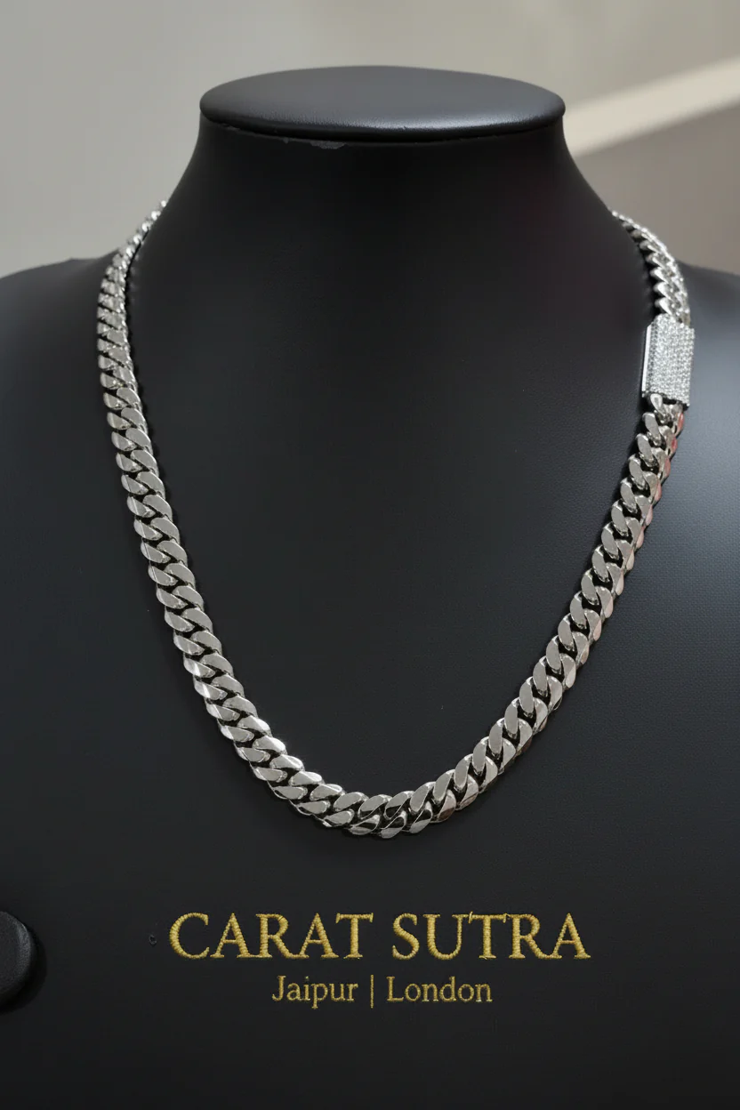 Solid 12mm Miami Cuban Link Chain with Iced Lock | White Rhodium Plated on 925 Sterling Silver Chain with AAA+ Quality Swarovski Diamonds | With Certificate of Authenticity and 925 Hallmark