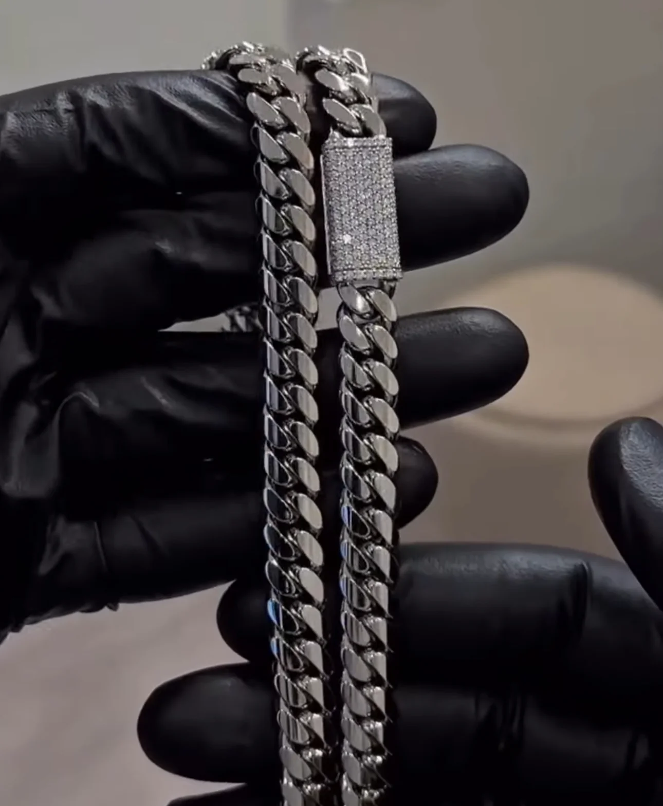 Solid 12mm Miami Cuban Link Chain with Iced Lock | White Rhodium Plated on 925 Sterling Silver Chain with AAA+ Quality Swarovski Diamonds | With Certificate of Authenticity and 925 Hallmark - Image 2