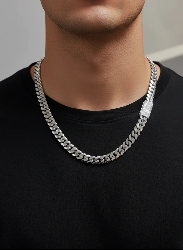 Solid 12mm Miami Cuban Link Chain with Iced Lock | White Rhodium Plated on 925 Sterling Silver Chain with AAA+ Quality Swarovski Diamonds | With Certificate of Authenticity and 925 Hallmark - Image 3