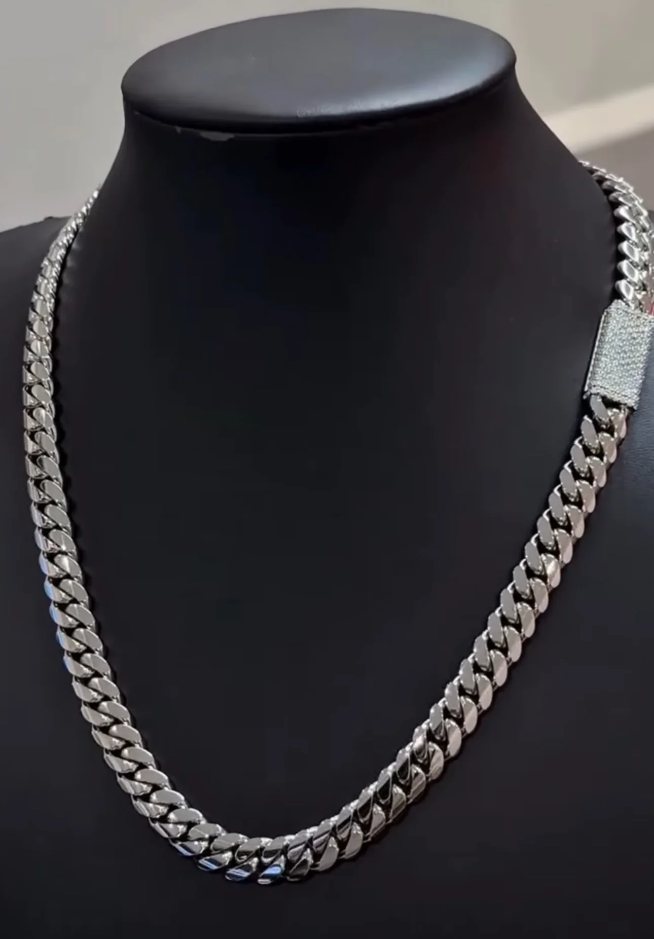 Solid 12mm Miami Cuban Link Chain with Iced Lock | White Rhodium Plated on 925 Sterling Silver Chain with AAA+ Quality Swarovski Diamonds | With Certificate of Authenticity and 925 Hallmark - Image 4