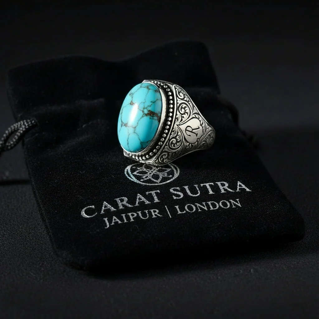 Turkish Style Ring with 15ct Natural Irani Origin Turquoise | 925 Sterling Silver Oxidized Ring |With Certificate of Authenticity and 925 Hallmark - Image 4