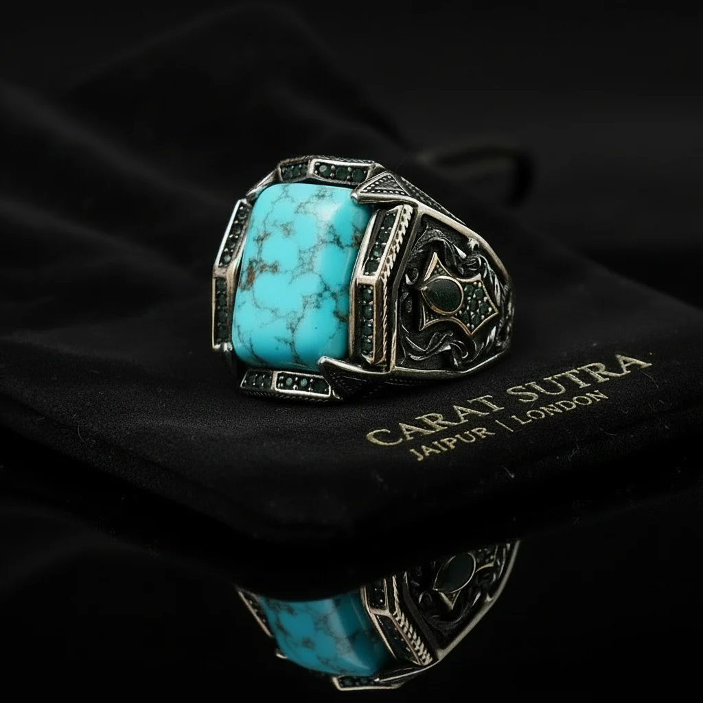 Turkish Style Ring with 15ct Natural Irani Origin Turquoise | 925 Sterling Silver Oxidized Ring |With Certificate of Authenticity and 925 Hallmark - Image 3