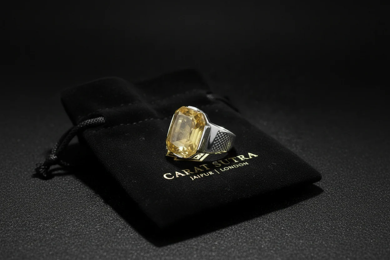 Turkish Style Ring with Octagon Cut Natural Yellow Sapphire (Pukhraj) | 925 Sterling Silver Oxidized Ring |With Certificate of Authenticity and 925 Hallmark - Image 2