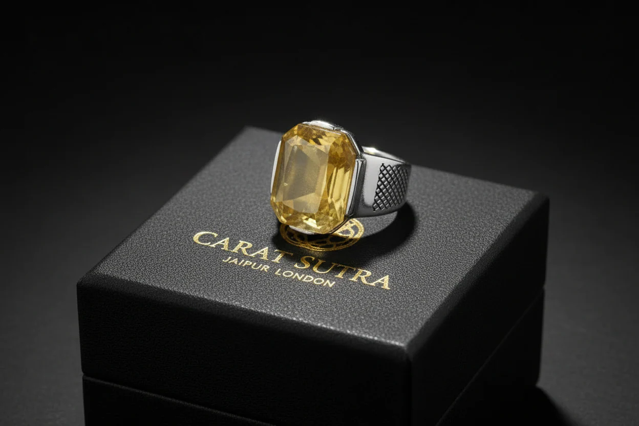 Turkish Style Ring with Octagon Cut Natural Yellow Sapphire (Pukhraj) | 925 Sterling Silver Oxidized Ring |With Certificate of Authenticity and 925 Hallmark - Image 3