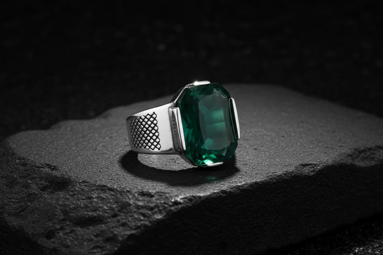 Turkish Style Ring with Octagon Cut Natural Emerald | 925 Sterling Silver Oxidized Ring |With Certificate of Authenticity and 925 Hallmark - Image 2