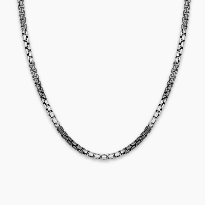 Two Tone Minimalist Solid 3mm Box Chain | 925 Sterling Silver Chain | Men's Jewelry | With Certificate of Authenticity and 925 Hallmark