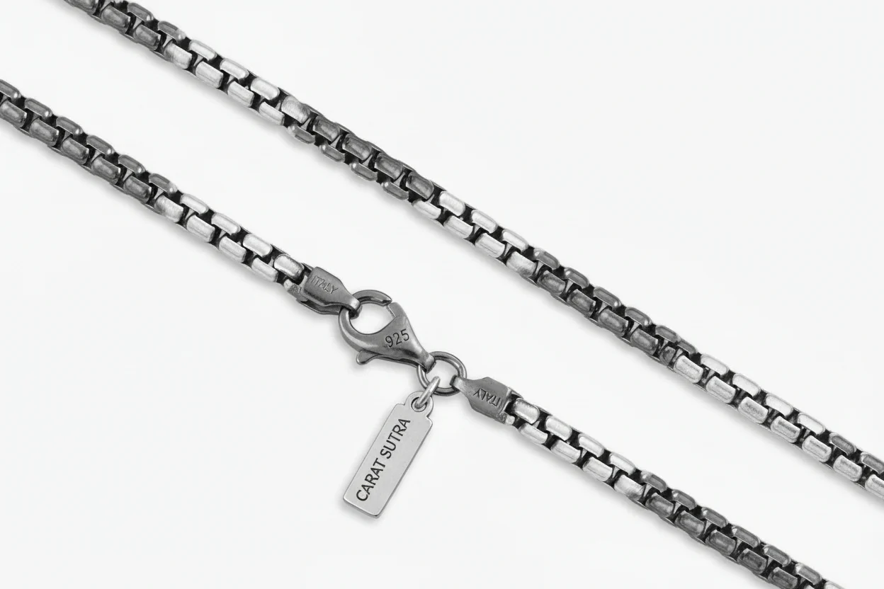 Two Tone Minimalist Solid 3mm Box Chain | 925 Sterling Silver Chain | Men's Jewelry | With Certificate of Authenticity and 925 Hallmark - Image 2