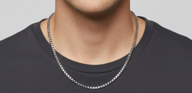 Two Tone Minimalist Solid 3mm Box Chain | 925 Sterling Silver Chain | Men's Jewelry | With Certificate of Authenticity and 925 Hallmark - Image 3