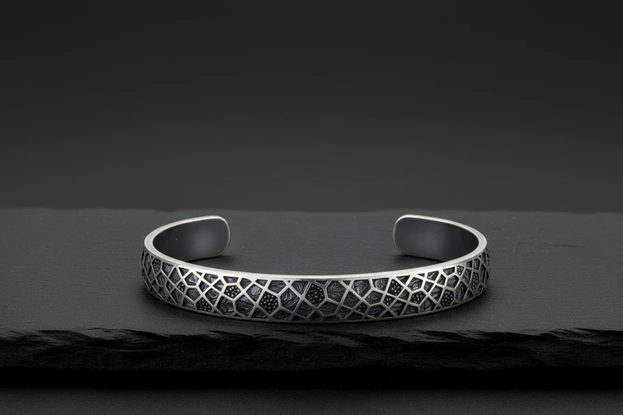 Uneven Textured Adjustable Modern Style Bangle/kadaa/Handcuff | 925 Sterling Silver Bracelet | With Certificate of Authenticity and 925 Hallmark