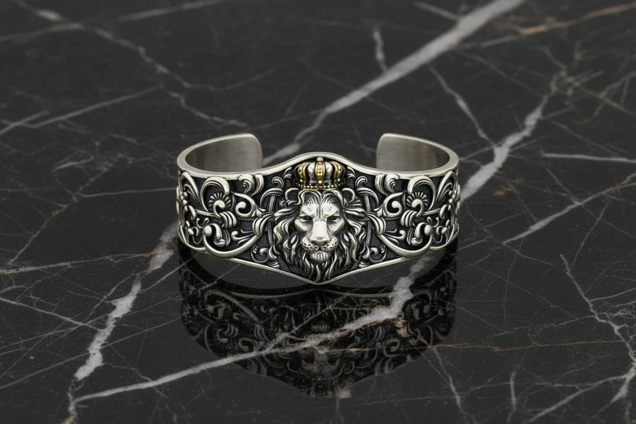 Unique 925 Silver Oxidized Lion Kada / Cuff Bracelet | Bracelet for Men | 925 Sterling Silver Cuff | Men's Jewelry | With Certificate of Authenticity and 925 Hallmark (Copy)