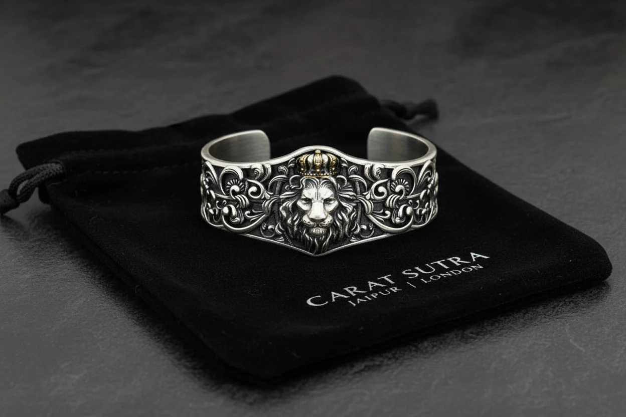 Unique 925 Silver Oxidized Lion Kada / Cuff Bracelet | Bracelet for Men | 925 Sterling Silver Cuff | Men's Jewelry | With Certificate of Authenticity and 925 Hallmark (Copy) - Image 2