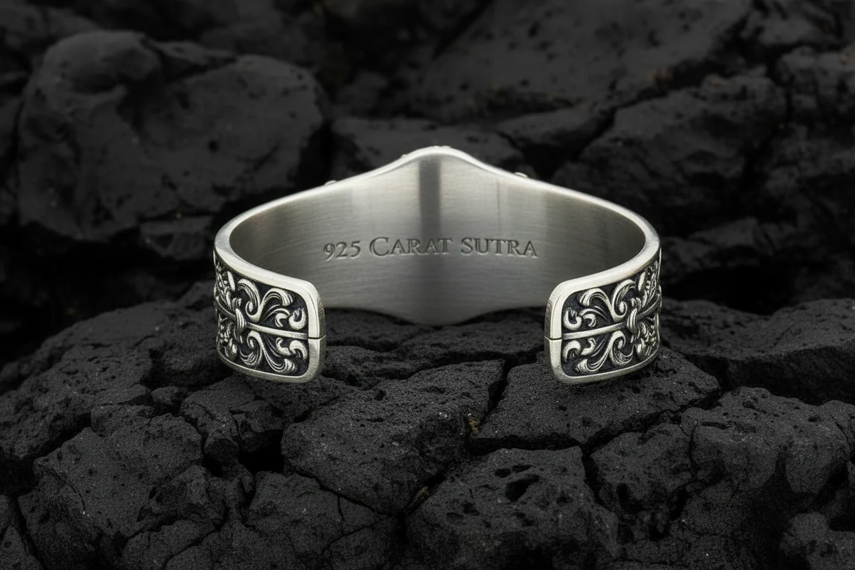 Unique 925 Silver Oxidized Lion Kada / Cuff Bracelet | Bracelet for Men | 925 Sterling Silver Cuff | Men's Jewelry | With Certificate of Authenticity and 925 Hallmark (Copy) - Image 3