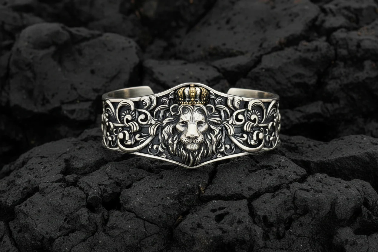 Unique 925 Silver Oxidized Lion Kada / Cuff Bracelet | Bracelet for Men | 925 Sterling Silver Cuff | Men's Jewelry | With Certificate of Authenticity and 925 Hallmark (Copy) - Image 6