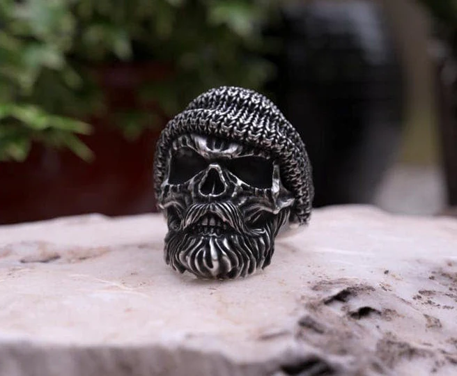 Unique Bearded Skull Ring | 925 Sterling Silver Oxidized Ring | Men's Jewelry | With Certificate of Authenticity and 925 Hallmark