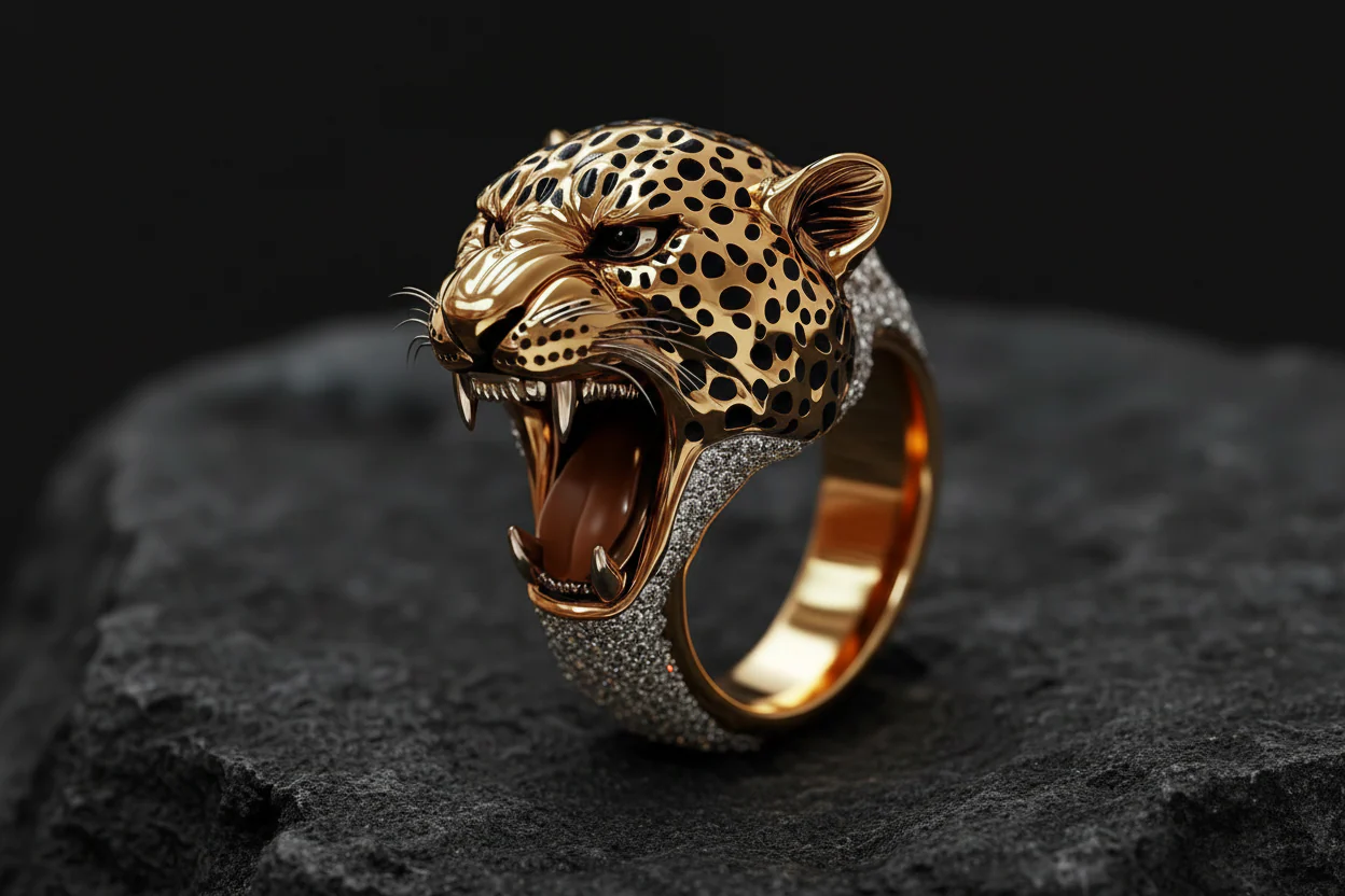 Unique Designed 22k Gold Plated 3D Tiger face Ring with white Swarovski | 925 Sterling Silver Oxidized Ring | With Certificate of Authenticity and 925 Hallmark