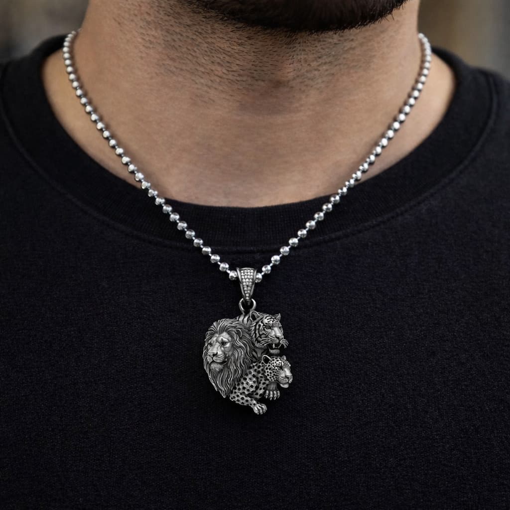 Unique Designed Lion - Tiger - Leopard Pendant for Men | 925 Sterling Silver Oxidized Pendant | Men's Jewelry | With Certificate of Authenticity and 925 Hallmark - Image 2