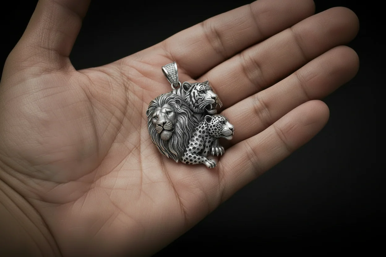 Unique Designed Lion - Tiger - Leopard Pendant for Men | 925 Sterling Silver Oxidized Pendant | Men's Jewelry | With Certificate of Authenticity and 925 Hallmark - Image 3